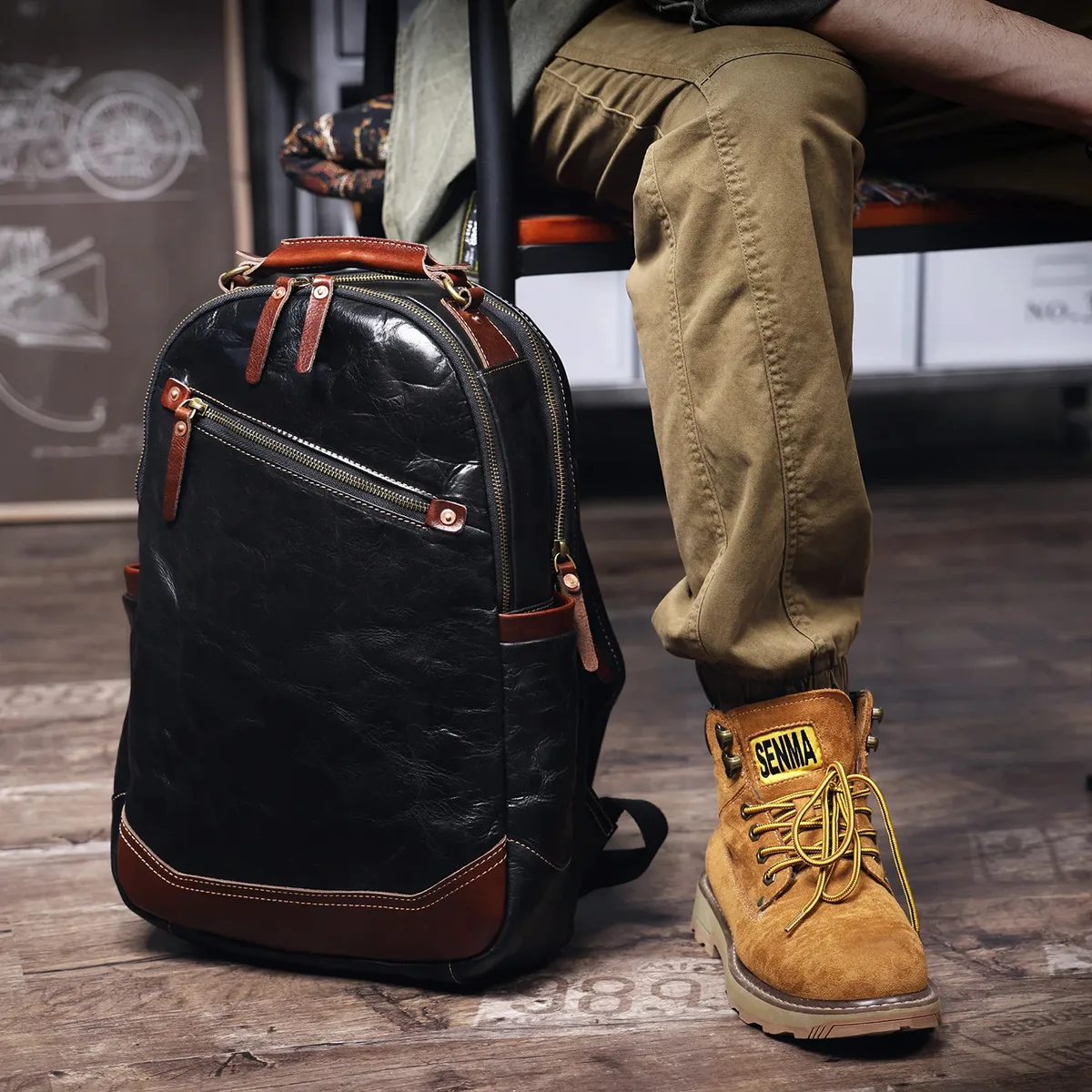 s.worker – sac à dos en cuir véritable pour hommes, sacs d'école décontractés en cuir de vache de qualité supérieure, sacs pour ordinateur portable de 15 pouces, sac à dos de voyage, cadeau pour hommes