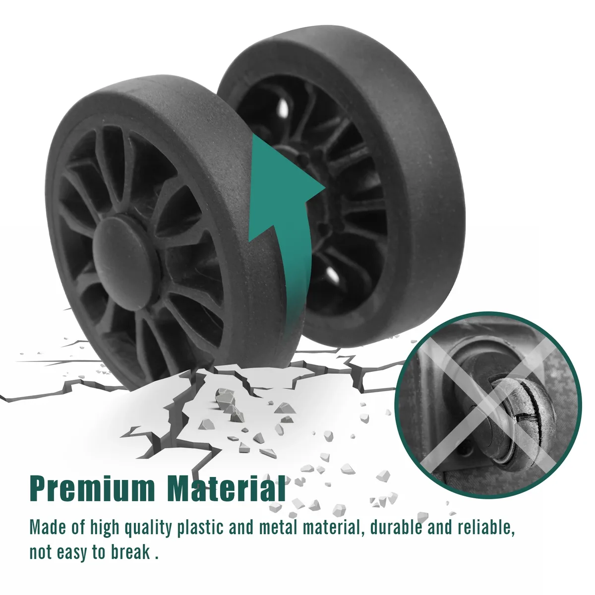 4 roulettes de rechange noires de 50 mm pour valise de voyage avec vis, roulettes en plastique pour bagages, kits de réparation de roulettes de chariot