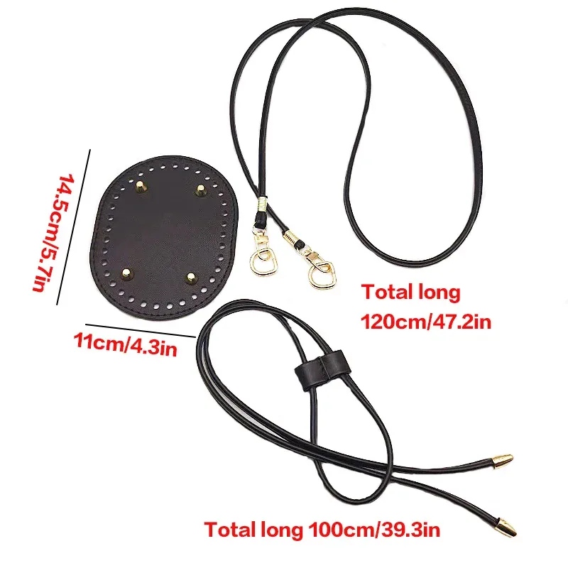 ensemble de trois accessoires pour sacs faits main de 14,5 cm avec fond ovale, plusieurs couleurs disponibles, accessoires de sac diy, fond de sac, bandoulière, cordon de serrage, ensemble de trois pièces, sac tissé fait main, sac cousu main, accessoires pour sac bandoulière