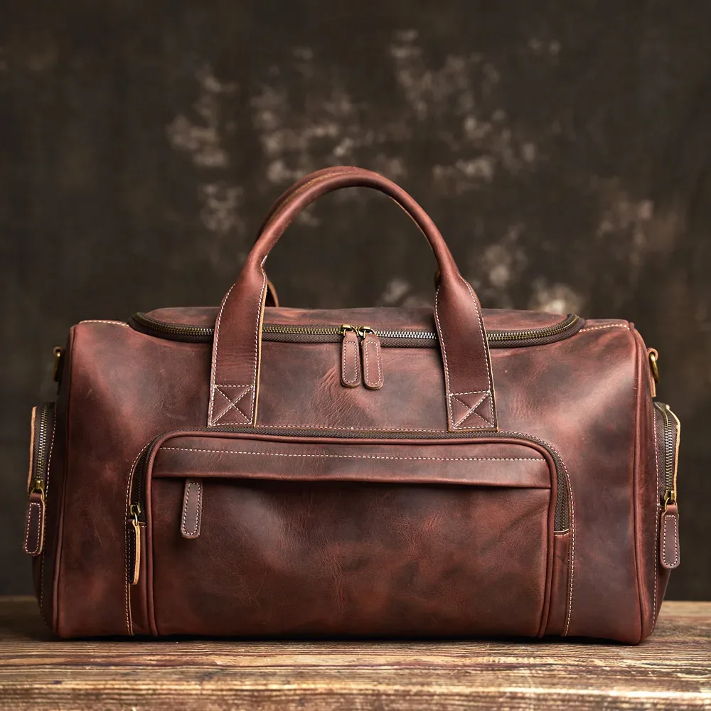 nupugoo-sac de voyage en cuir véritable pour homme, bagage à main vintage, sac boston, sac de sport, grande capacité, sac initié pour lapto 16"