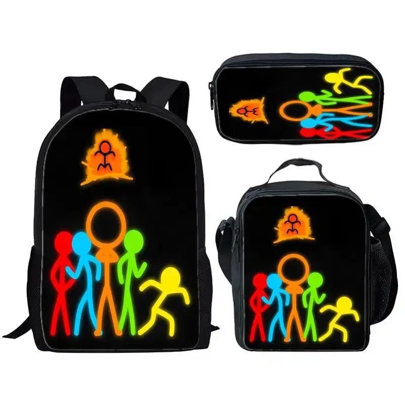 luxe populaire drôle alan becker impression 3d 3 pièces/ensemble sacs d'école pour élèves sac à dos pour ordinateur portable sac à dos sac à déjeuner à bandoulière trousse à crayons