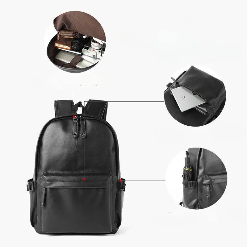 sac à dos de luxe en cuir pu souple pour hommes, sacs pour ordinateur portable de 15 pouces, sacs de voyage de grande capacité, cartable d'étudiant