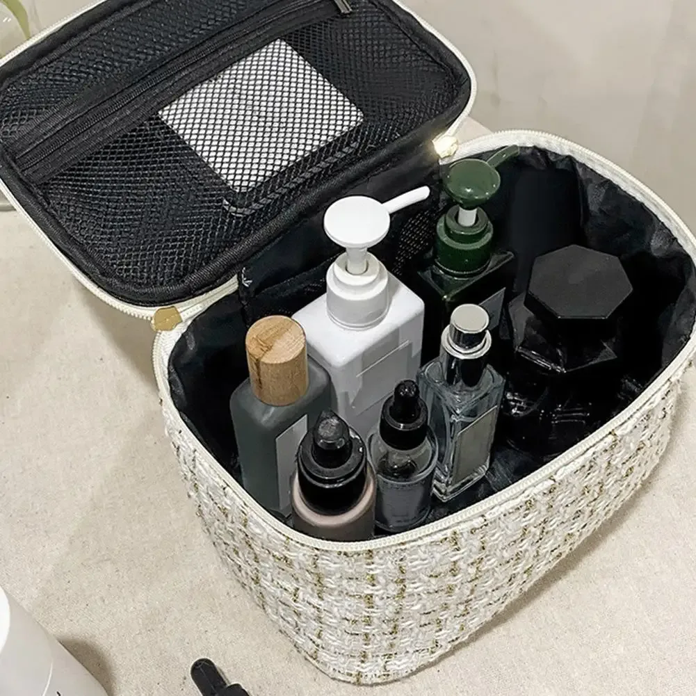 sac à cosmétiques de grande capacité pour femmes, sac de maquillage portable, sac de rangement à la mode, organisateur de toilette à main, sac de voyage