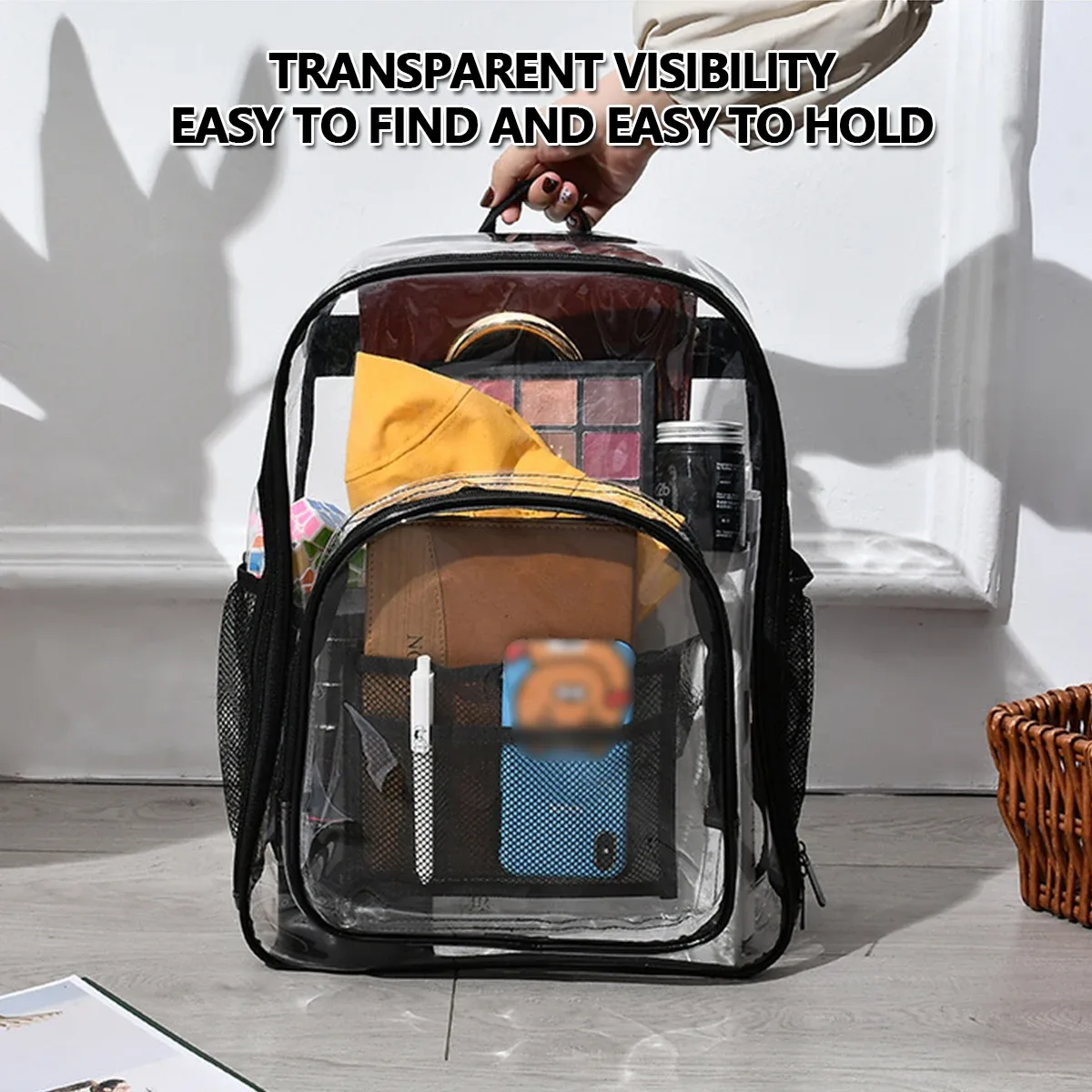 sac à dos transparent de grande capacité, sac d'école à fermeture éclair, pvc visible, sac étanche pour le travail, le camping, l'école, le voyage, le sac de collation