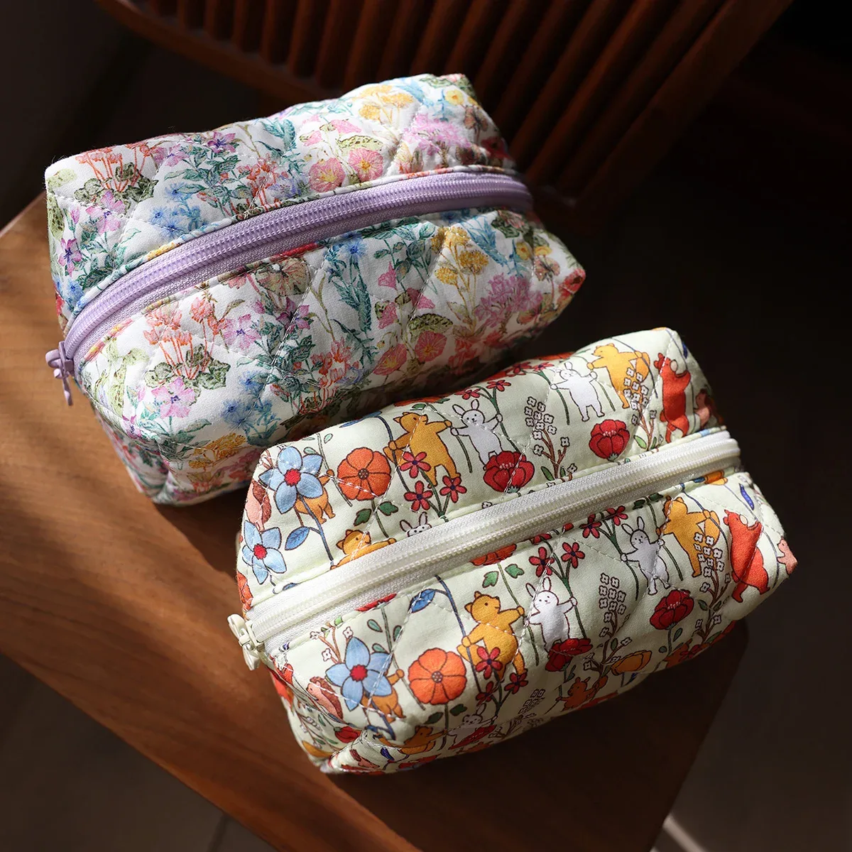 Sac à cosmétiques Portable, trousse de toilette imprimée de fleurs de dessin animé mignon, fournitures de voyage, sac de rangement de soins de la peau, sac à doublure multifonctionnel