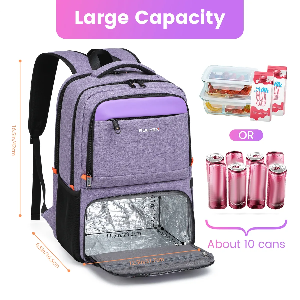 sac à dos isotherme pour le déjeuner, sac à dos pour ordinateur portable avec blocage rfid 15,6 pouces, sac à déjeuner avec port usb pour hommes et femmes