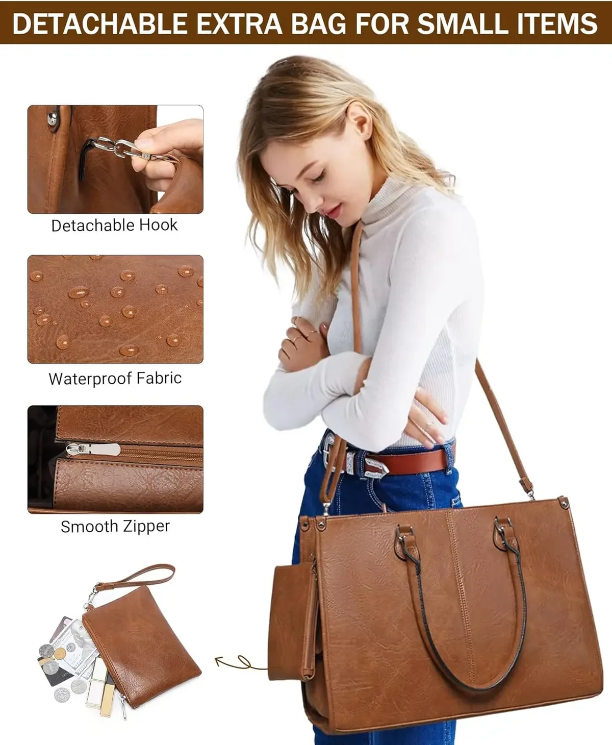 sac à main pour ordinateur portable 2 en 1 avec compartiment isotherme pour le déjeuner pour femmes au travail, sac à déjeuner en cuir pu avec compartiment pour ordinateur de 15,6 pouces