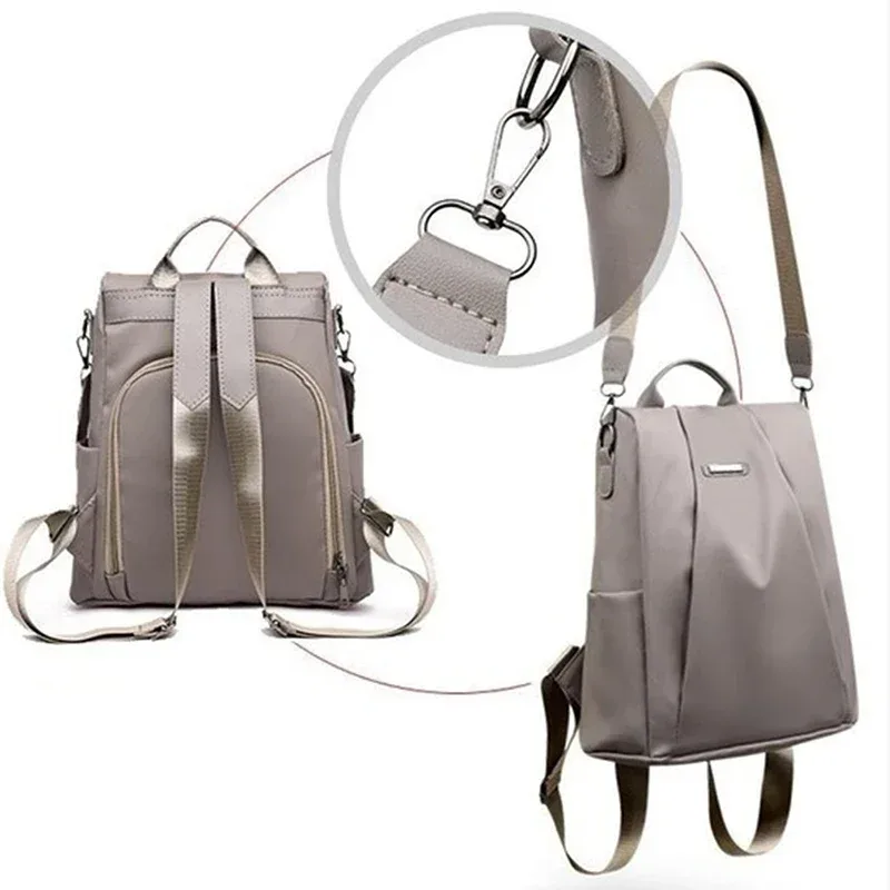 sac à dos multifonction pour femmes, sac d'école décontracté en nylon de couleur unie pour filles, sac à bandoulière de voyage à la mode avec sangle détachable