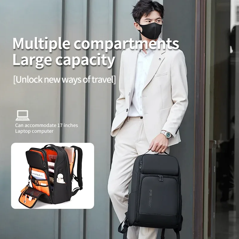 fenruien-sacs à dos d'affaires étanches pour hommes, chargement usb, convient pour ordinateur portable 15.6 pouces, voyage, grande capacité, 35l