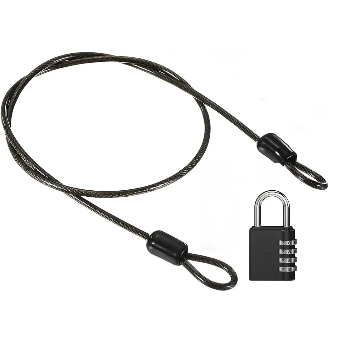 Câble de sécurité en acier avec cadenas à combinaison à 4 chiffres, 1 ensemble de cadenas de voyage, câble de sécurité gainé de 1 m à double boucle pour valise