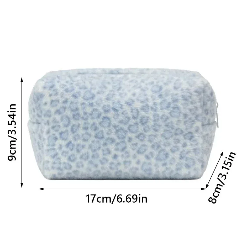 trousse de maquillage coréenne à imprimé léopard fauve, trousse de toilette de voyage portable en peluche moelleuse, organisateur de grande capacité pour femmes, pochette à papeterie