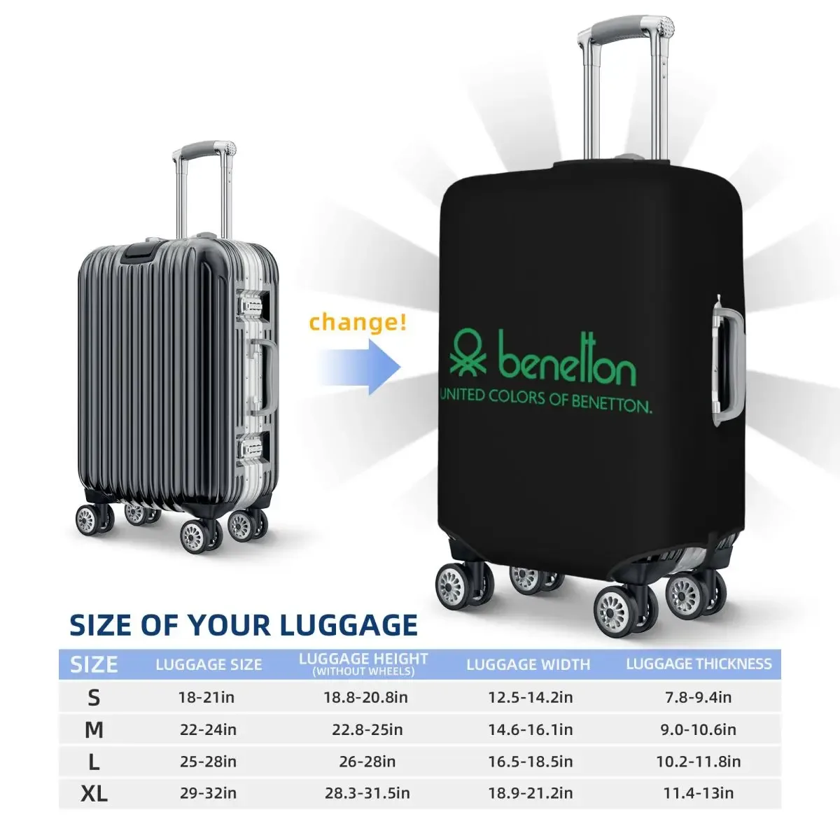 united colors of benetton – housse de protection élastique pour valise de voyage, housse de protection pour bagages de 18 à 32 pouces