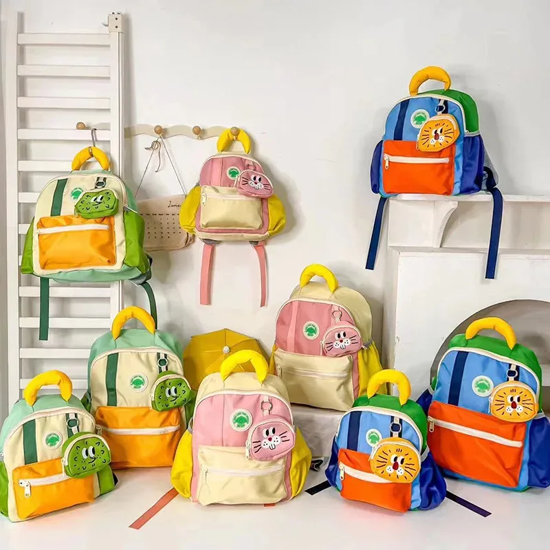 Sac à dos pour enfants, nouvelle collection coréenne, décontracté, color block, en coton, avec poignée, pour la maternelle, léger, en promotion de la saison