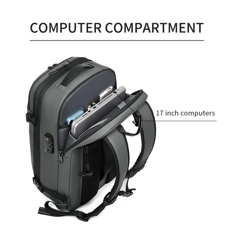 sac à dos de voyage pour hommes, sac à dos à compression sous vide pour ordinateur portable 17 pouces, sac à dos d'affaires de grande capacité, sac à dos scolaire extensible, sac à dos de randonnée