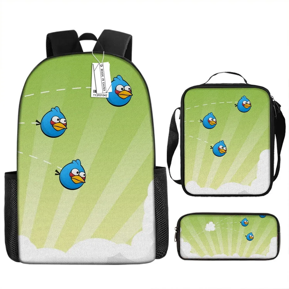 sacs d'école de luxe originaux et cool avec impression 3d angry birds, 3 pièces/ensemble, sac à dos pour ordinateur portable, sac à déjeuner, trousse à crayons