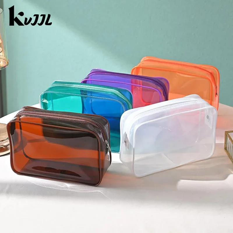 sac cosmétique transparent coloré pour femmes, sac de maquillage en pvc, sac de toilette en gelée, grande capacité, organiseur de cosmétiques de voyage, pochette de maquillage