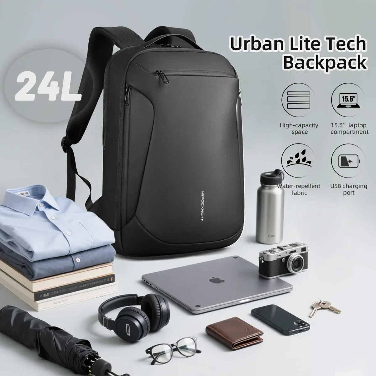 sac à dos d'affaires hk pour hommes, sac à dos pour ordinateur portable de 15,6 pouces avec port usb, sac à dos étanche pour ordinateur, sac à dos décontracté pour les trajets quotidiens