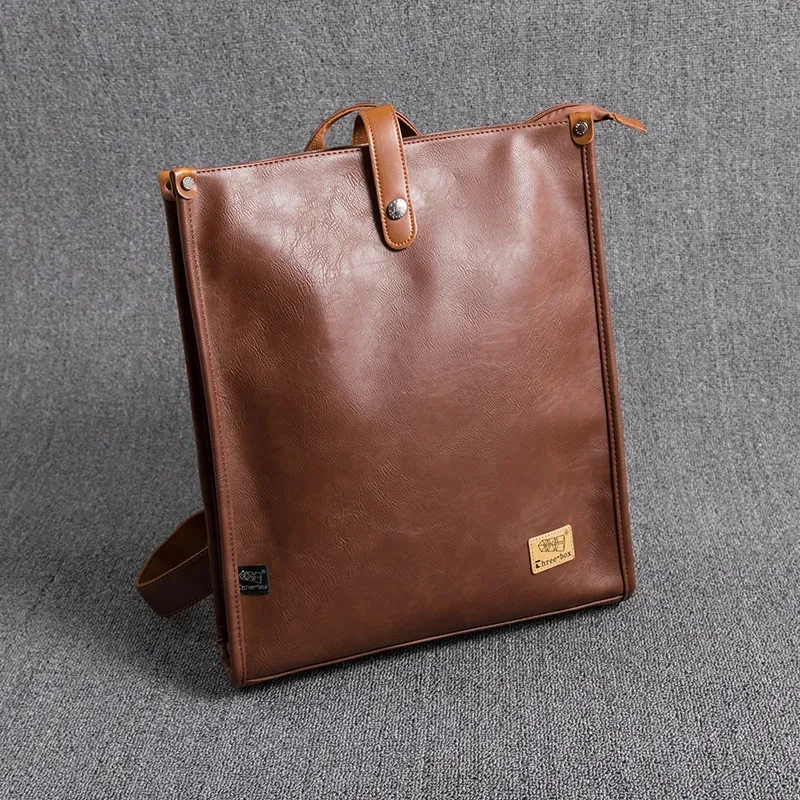 nouveau sac à dos pour homme de style japonais en cuir pu, grande capacité, rétro, carré, sac d'étudiant, sac à dos tendance pour jeunes, sac à dos pour ordinateur