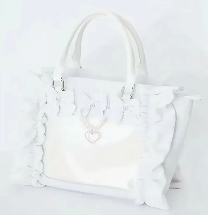 sac à main en dentelle à volants pour femmes et filles, sacoche de style japonais, fourre-tout carré avec nœud papillon en perles, sacs à main portables initiés