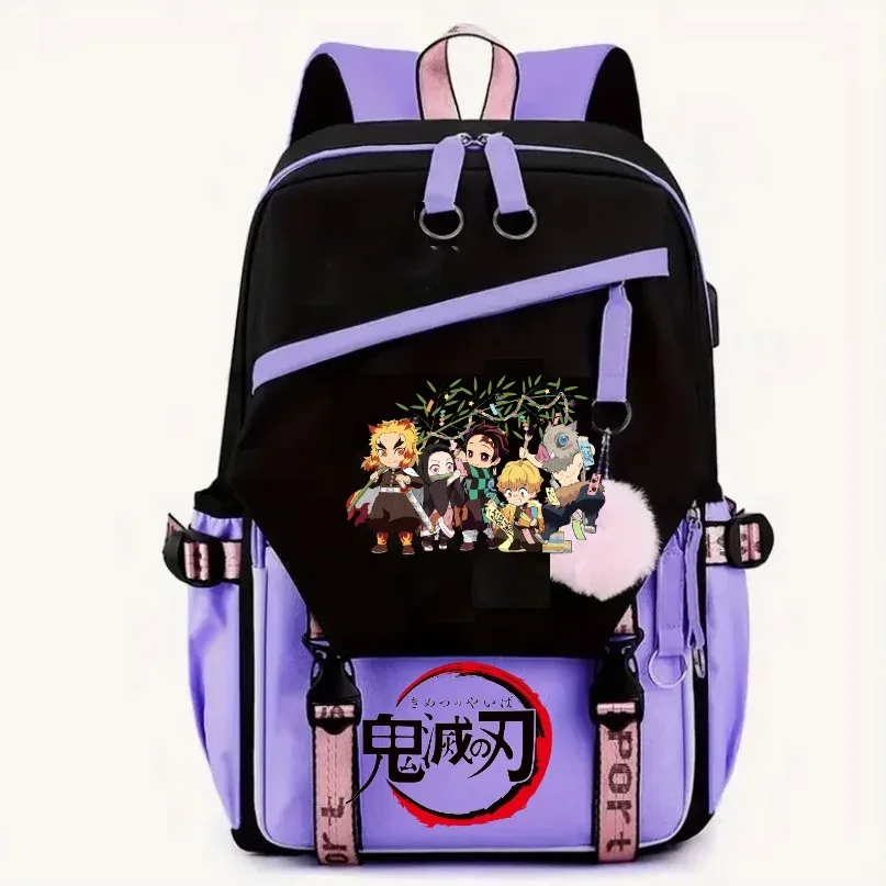 sac à dos demon slayer nezuko kamado, sac à dos patchwork de grande capacité pour femmes et hommes, sac à dos de voyage, de sport, décontracté, pour adolescents, sac d'école pour ordinateur portable
