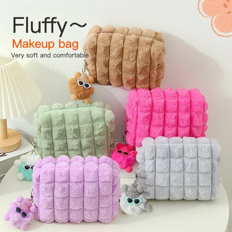 Grande trousse à crayons en peluche, trousse à maquillage créative, sac court en peluche pour filles, fournitures scolaires, boîte à papeterie, trousse à cosmétiques