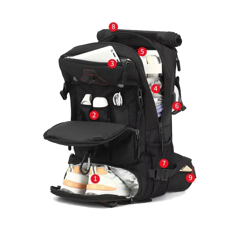 sac à dos de voyage grande capacité, compartiment à bagages convertible avec compartiment à chaussures indépendant, compartiment pour ordinateur portable de 15,6 pouces