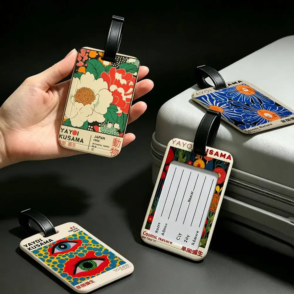 étiquette de bagage en pvc imperméable, motif exposition d'art yayoi kusama, avec carte d'information anti-perte, pour sac d'étudiant et valise de voyage
