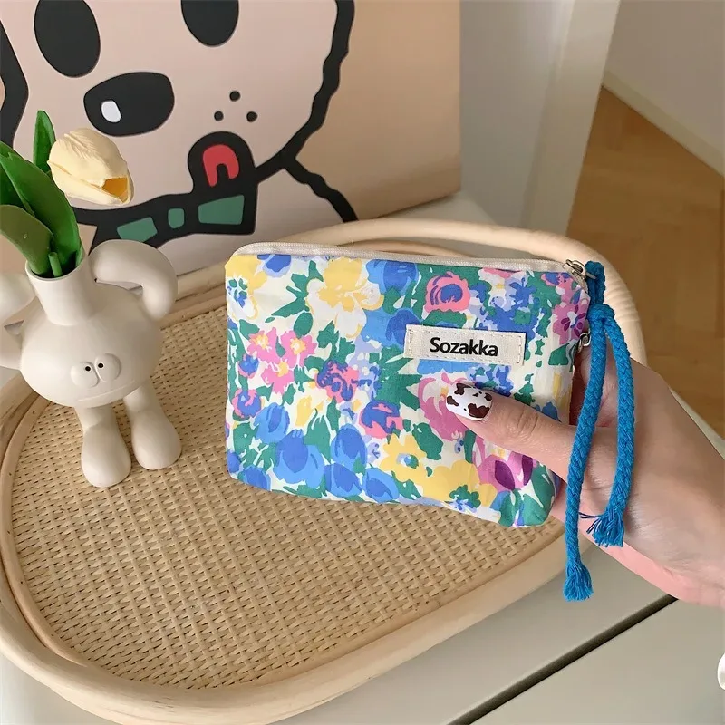 kawaii – porte-monnaie portable de voyage à fleurs, sac de rangement de rouge à lèvres cosmétique, sacs à main de maquillage pour femmes, organisateur de portefeuille, petites pochettes
