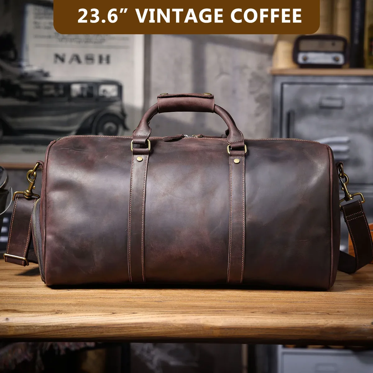 sac de voyage vintage en cuir pleine fleur pour homme s.worker, sac de week-end artisanal