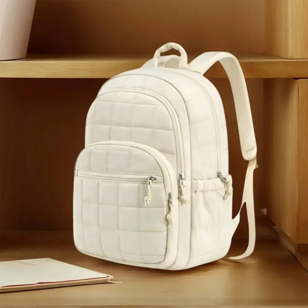 sac à dos de voyage créatif matelassé à carreaux, sacs d'école tendance pour étudiants, sac à bandoulière durable de couleur unie avec motif de dessin animé pour usage quotidien