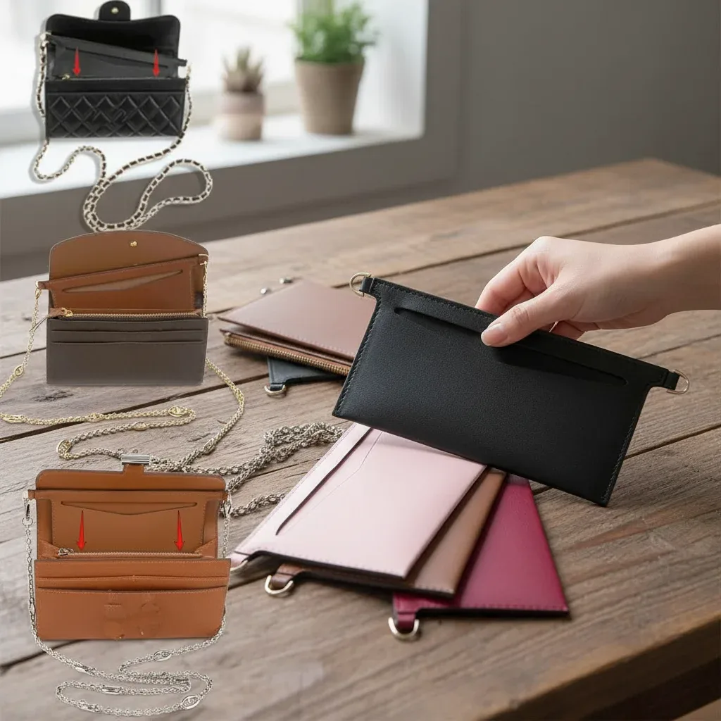 1 pièce insert de sac à main en cuir souple avec anneaux en d, insert de portefeuille en pu pour sac à bandoulière, organisateur d'insert de sac à main pour femme