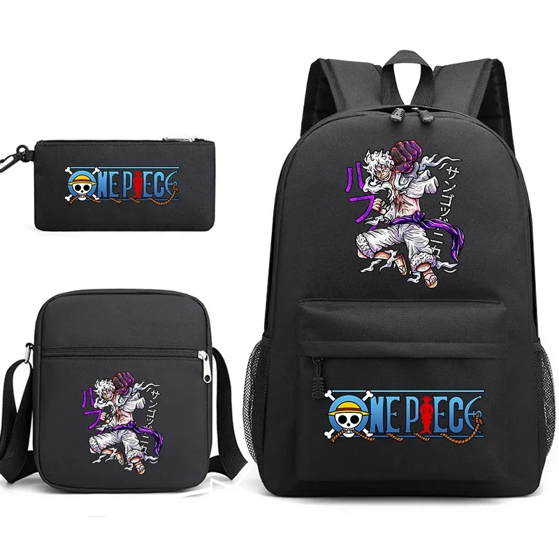 ensemble de sacs à dos d'école 3 en 1 one piece luffy anime pour garçons et filles avec trousse à crayons et sac à bandoulière