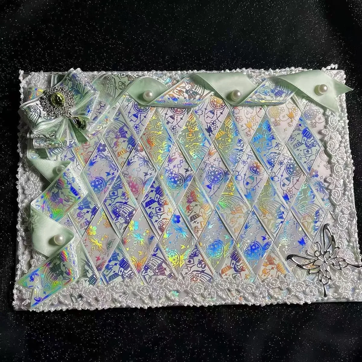 planche de présentation ita en dentelle faite main avec nœud en ruban, accessoire décoratif pour sac ita anime et sac à bandoulière