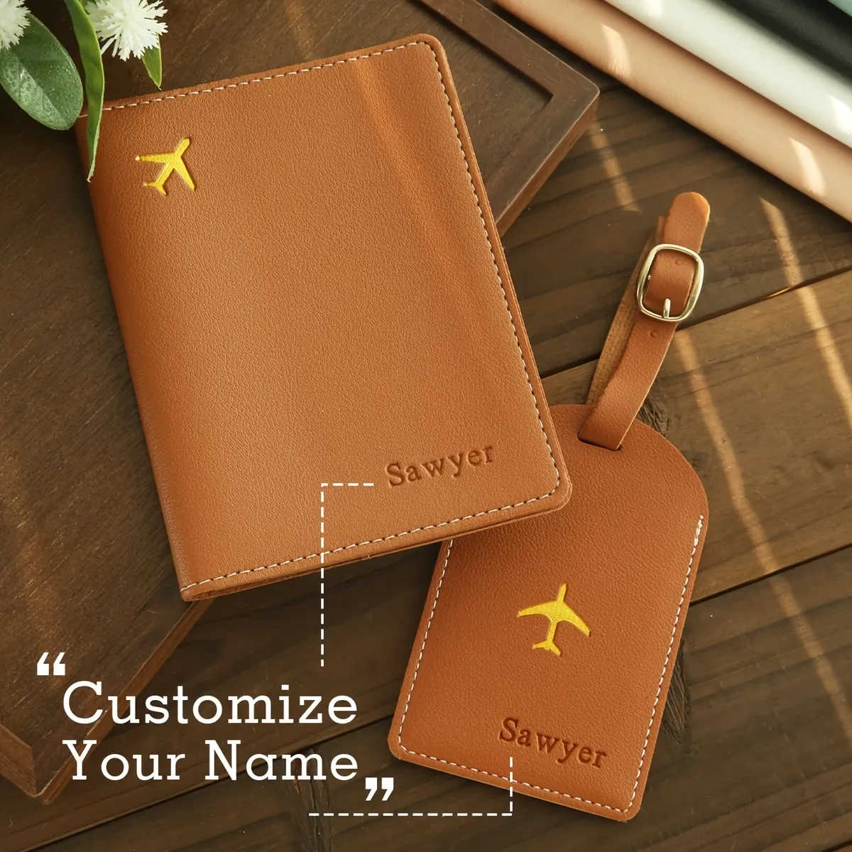porte-passeport personnalisé en cuir artificiel avec nom personnalisé, étiquette de bagage légère et pliable, 