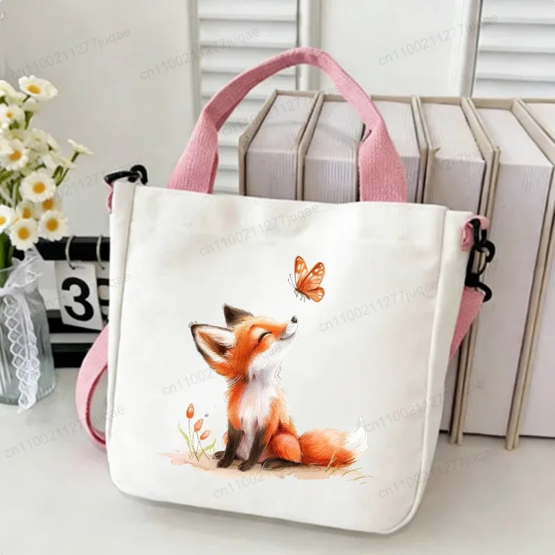 sac à bandoulière en toile motif renard kawaii - sac fourre-tout créatif fantaisie pour femme - sacs à main décontractés légers - sacs de shopping - cadeaux