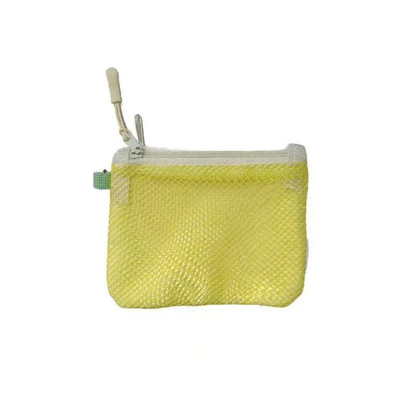 1 pièce mini pochette de rangement durable couleur unie à double fermeture éclair, carrée, pour enfants, porte-monnaie portable en maille pour rouge à lèvres, écouteurs et clés