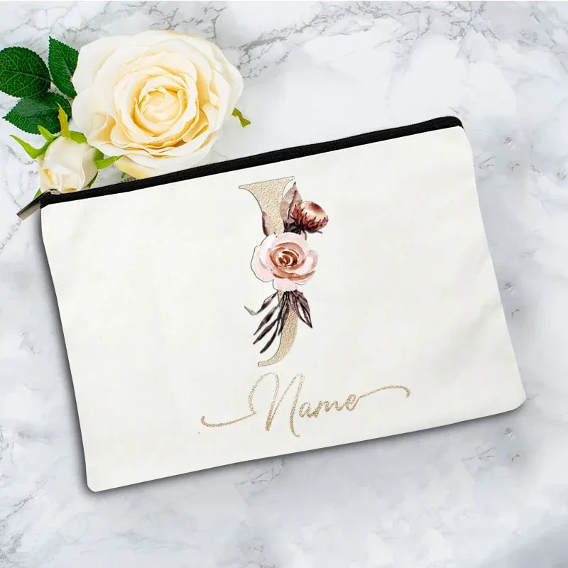 pochette à cosmétiques personnalisée avec nom, motif floral vintage, cadeau élégant pour femmes, demoiselles d'honneur, anniversaire, organisateur de maquillage