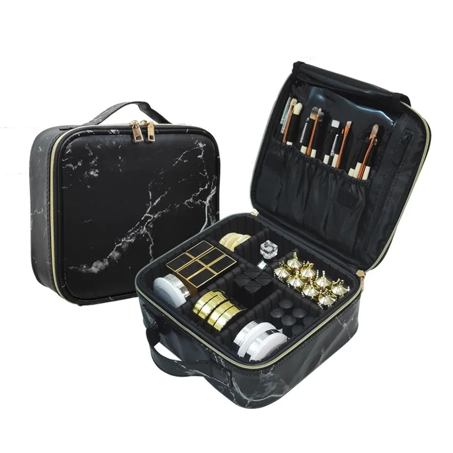 sac de rangement cosmétique professionnel en pu imperméable, sac à main de maquillage, sac de voyage, trousse de maquillage, bureau d'évaluation, marbre
