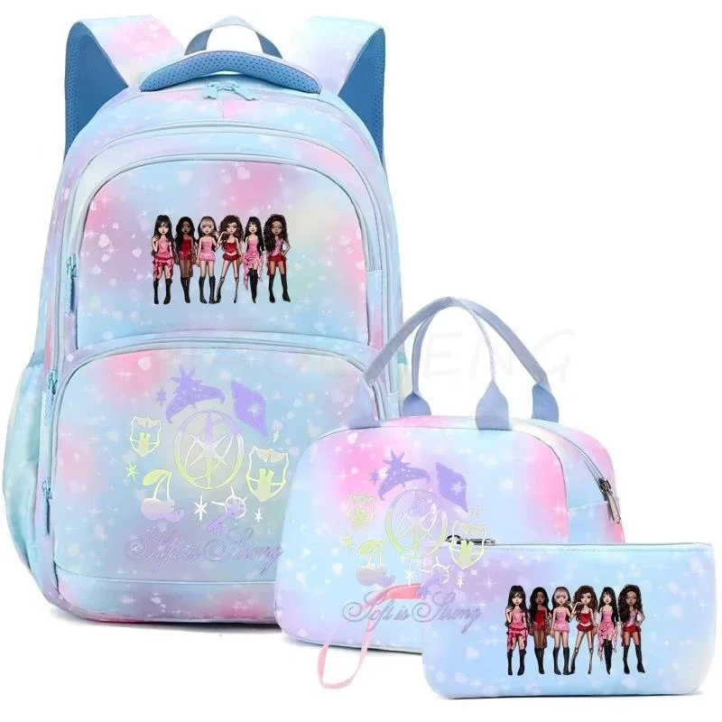 sac à dos katseye pour femmes, 3 pièces/ensemble, sac d'école pour étudiants, grande capacité, sac de voyage en plein air, sac d'école pour étudiants avec dessin animé
