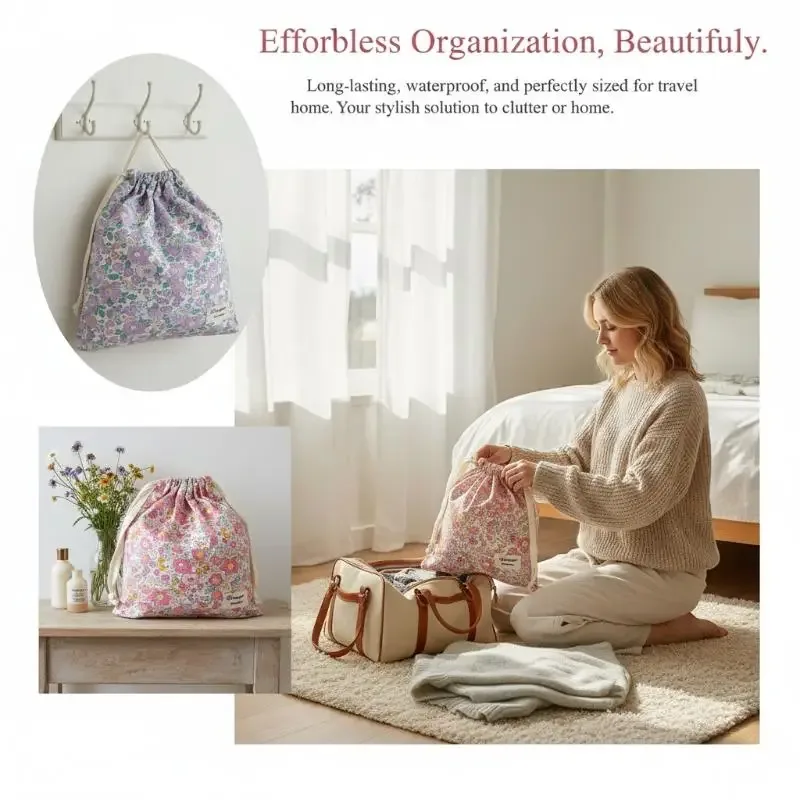 pochette de rangement vintage en coton floral avec cordon de serrage, design fait main pour sacs cadeaux de mariage, 1 pièce