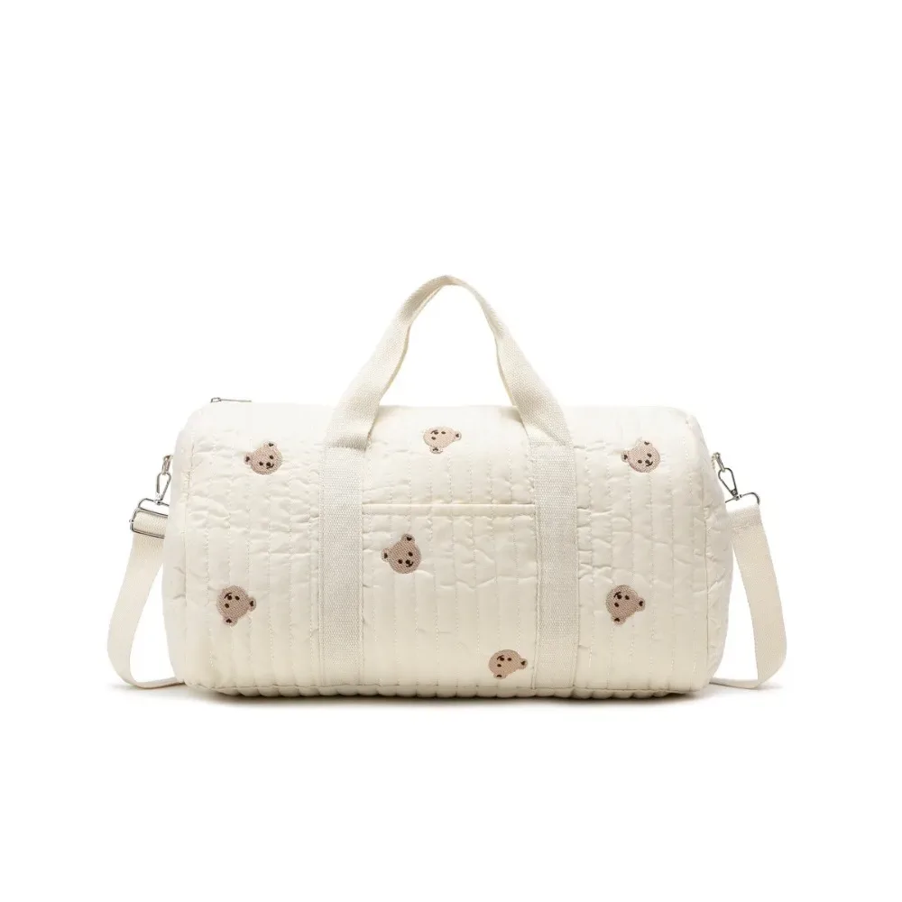 sac de voyage grande capacité multifonctionnel pliable, sac de sport à main brodé motif ours de dessin animé et fleurs