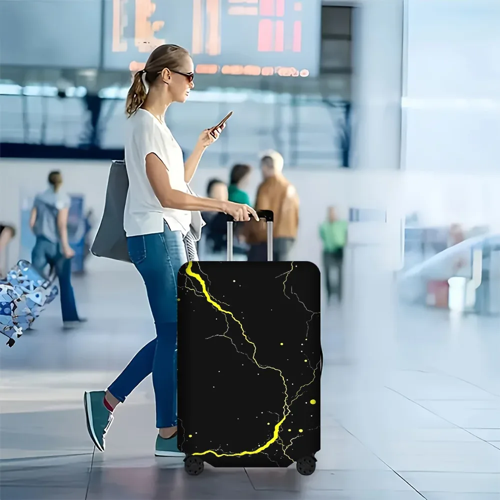1 housse de bagage imprimée avec des lignes dorées abstraites pour valises de 18 à 32 pouces ; accessoires de voyage anti-poussière et élastiques pour une protection efficace