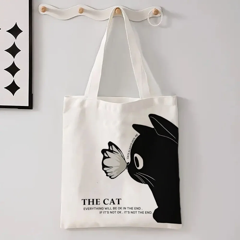 Sac fourre-tout grande capacité avec animaux de dessin animé Kawaii Chic, chat, papillon, panda, sac à bandoulière élégant pour femmes