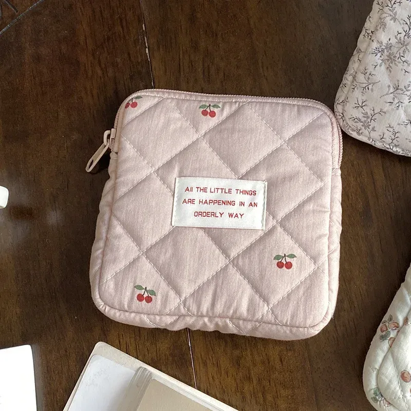 sacs de rangement de serviettes hygiéniques pour femmes, sac de maquillage en coton mignon coréen pour pièces de monnaie, organisateur de bijoux, pochette de maquillage, petits sacs à cosmétiques