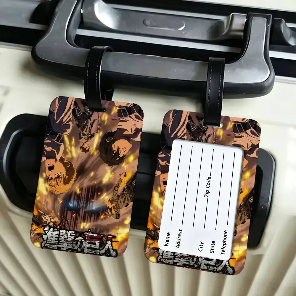 étiquette de bagage en pvc anime a-attack on titan, avec carte d'information, étiquette nominative anti-perte pour valise, sac à dos, accessoire de voyage