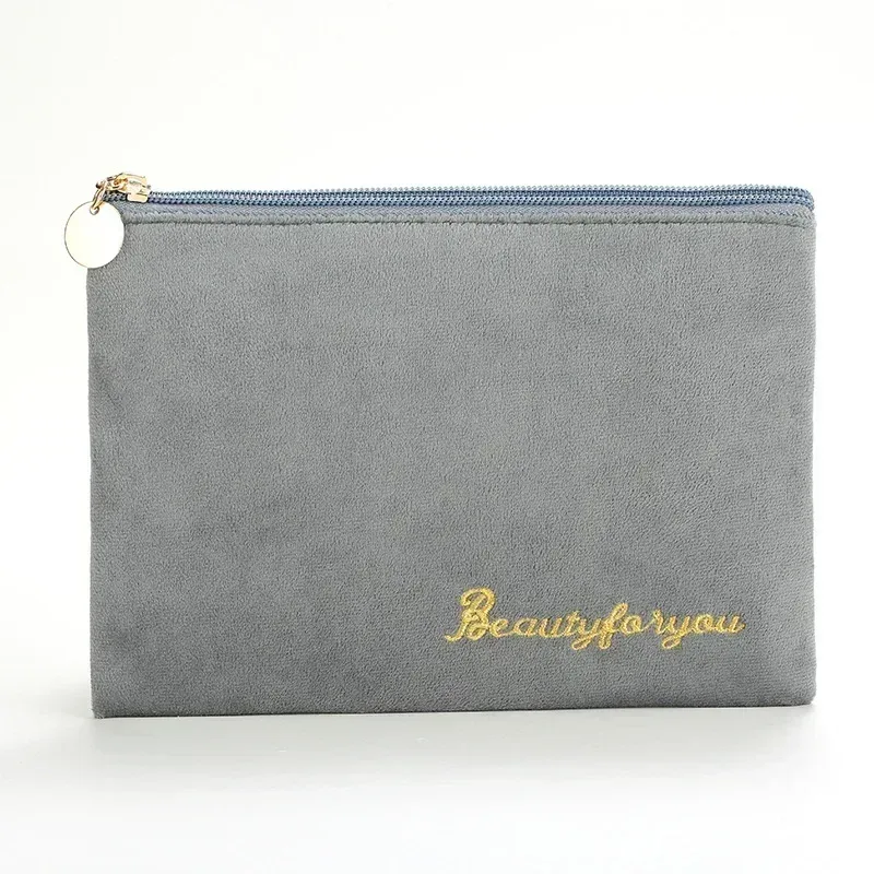 sac à cosmétiques en velours à fermeture éclair pour femme, grande trousse de maquillage de voyage, solide, pour documents, rouge à lèvres, rangement féminin