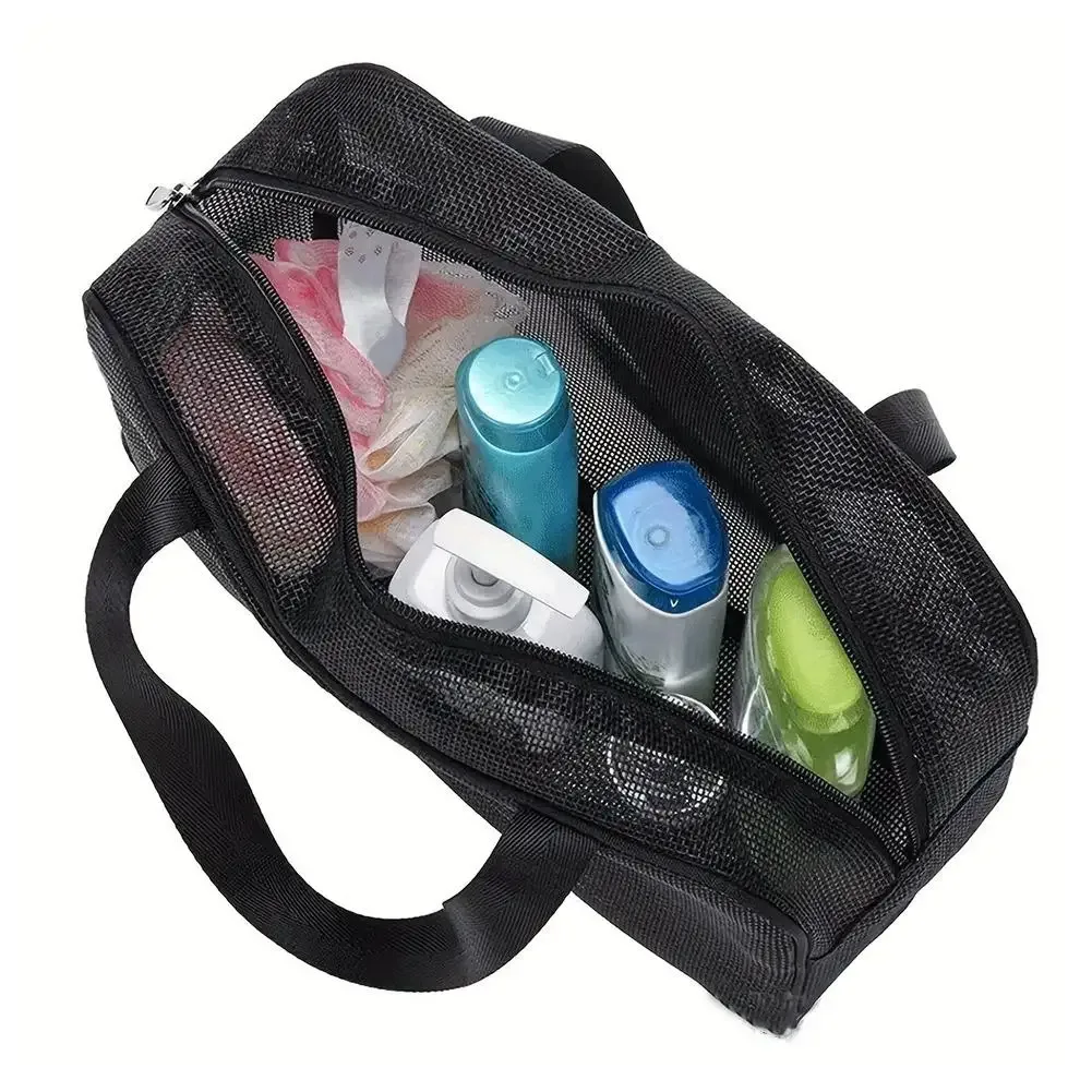 sac de rangement de douche en maille pliable, fourre-tout, sac de maquillage, grande capacité, trousse de toilette de voyage portable, trousse de natation