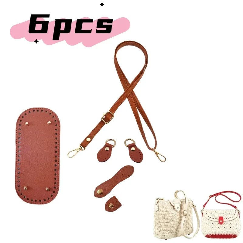 lot de 6 pièces : base de sac en cuir pu ovale avec sangle de poignée tressée, incluant boucle de bandoulière remplaçable et coussinet de fond de sac en crochet, idéal pour sacs à bandoulière, sacs à main et projets diy faits main.