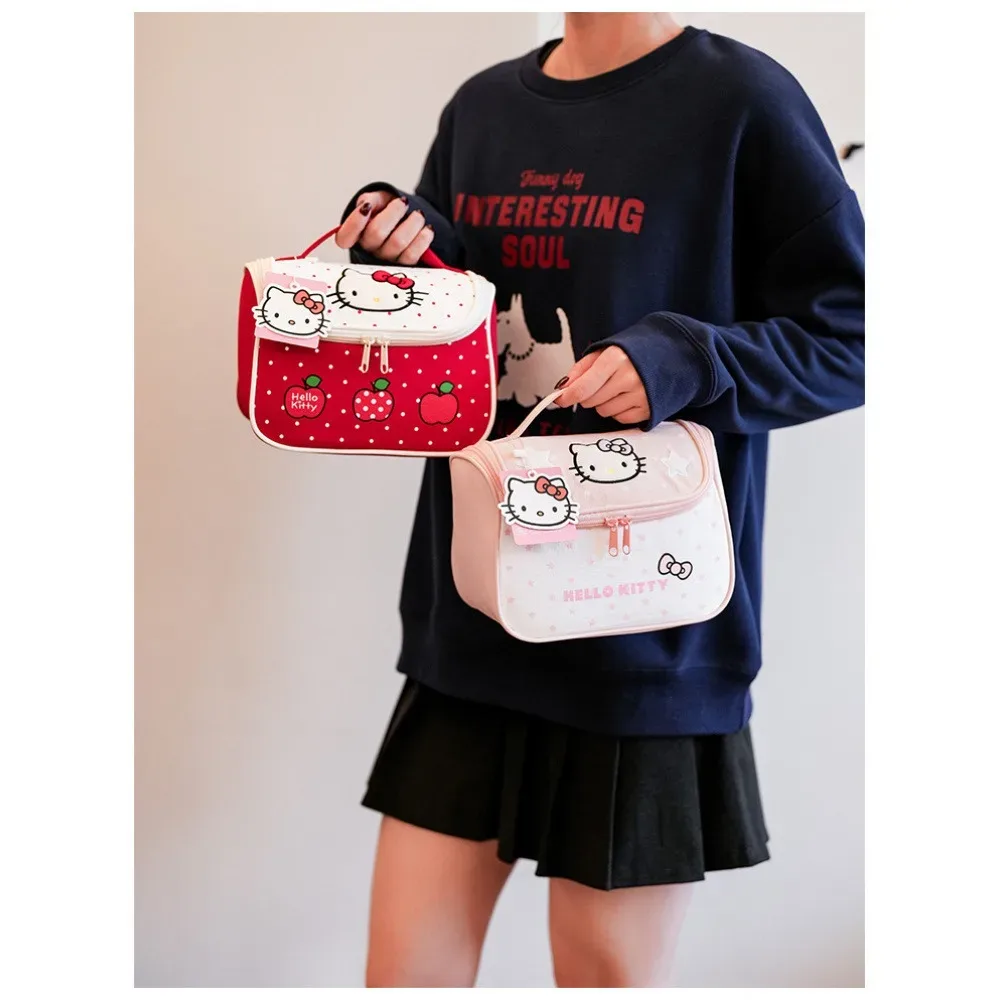 trousse de maquillage hello kitty à imprimé pomme, très attrayante, grande capacité, durable, idéale pour les voyages et les déplacements professionnels, portable
