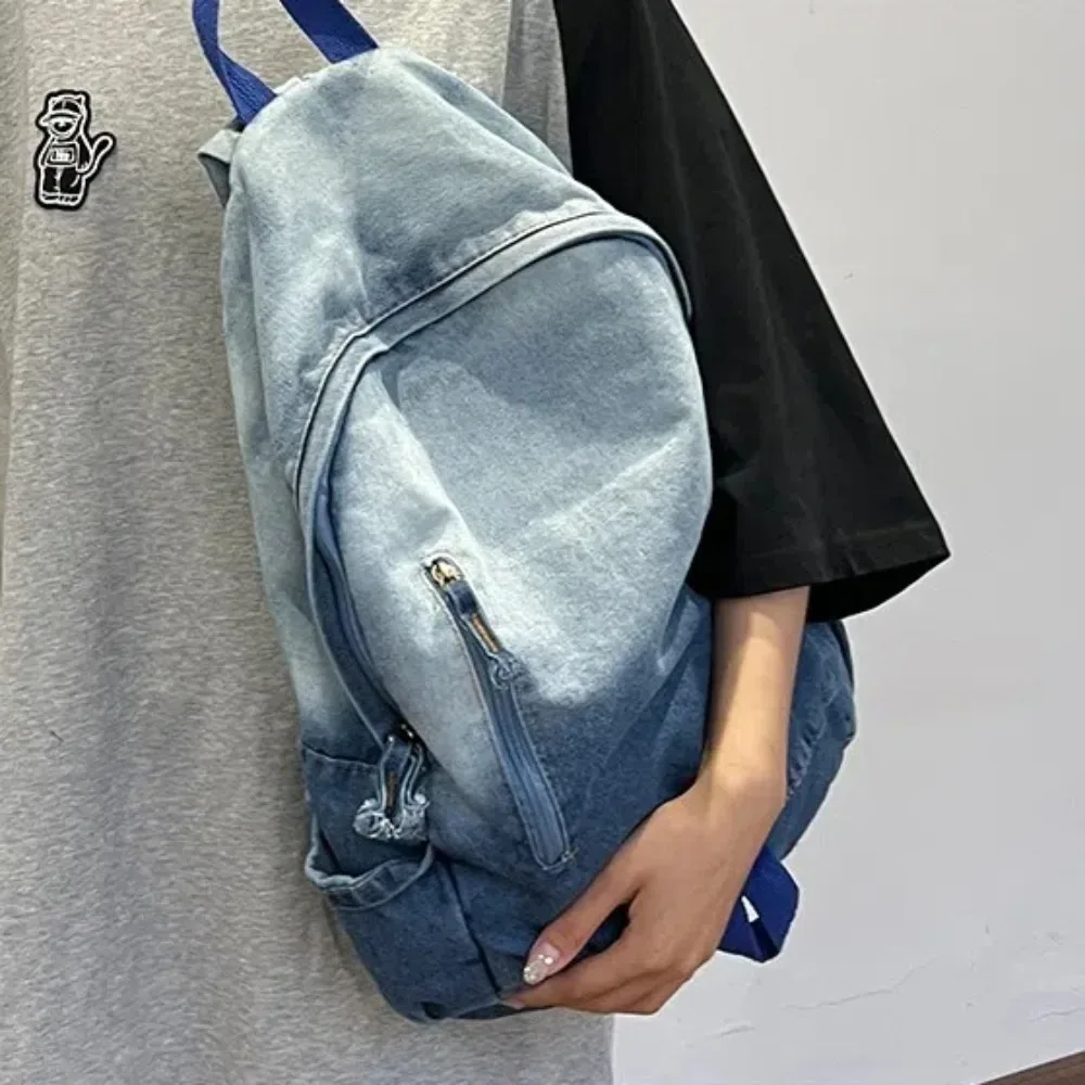 nouveau sac à dos en denim à motif d'étoile y2k, cartable d'étudiant punk, sac à dos de voyage de grande capacité pour étudiants